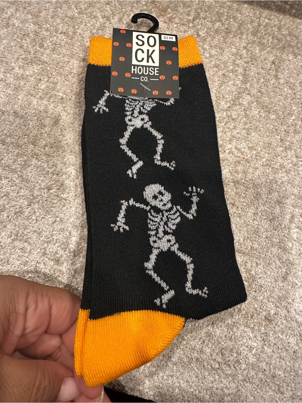 Men’s Black & Orange Skeleton Crew Socks
